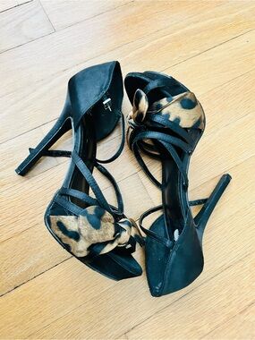 Joey Black Heels with Leopard Bow Accent